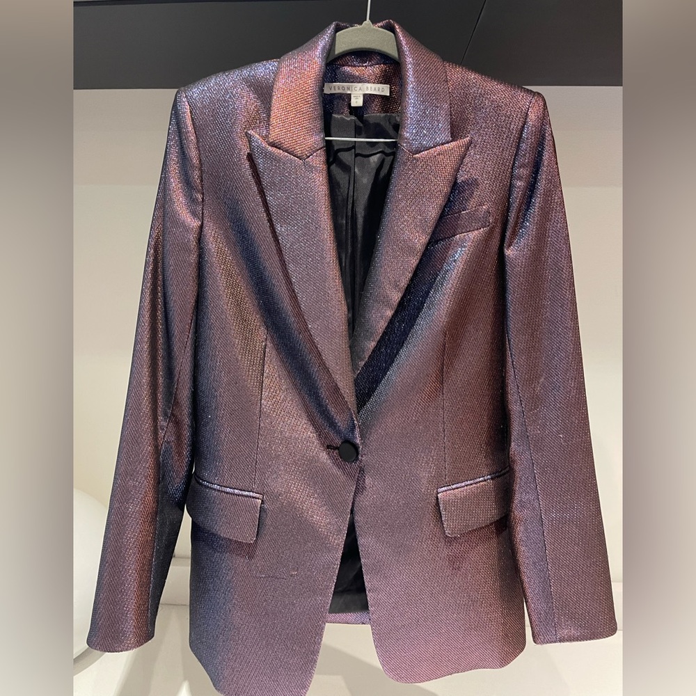 $798 VERONICA BEARD Ashburn Metallic Dickey Jacket Lamé Ruby shine Blazer Size 2 - Picture 8 of 16